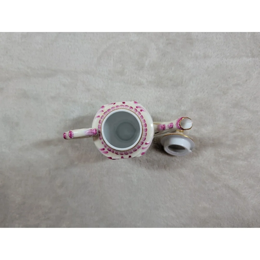 Vintage Style Miniature Porcelain Teapot Pink Floral Gold‎ Gilt Decorative Mini